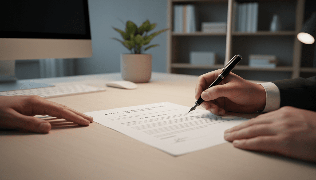 Business owner and advisor reviewing flexible funding agreement